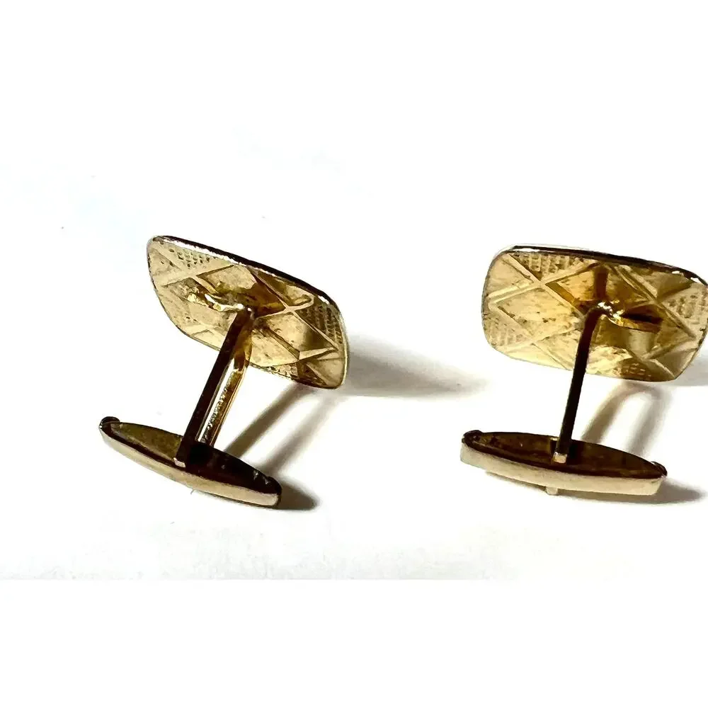 Gold Tone Quilted Cufflinks, Vintage Retro Mid Century Cuff Links